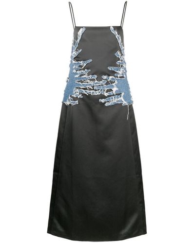 Y. Project Whisker Denim-panelled Satin Dress - Gray