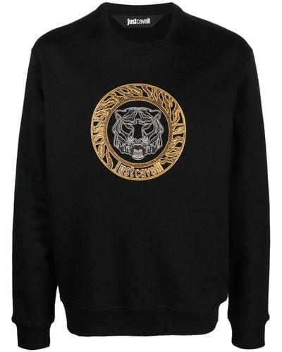 Just Cavalli Hoodie strassé à logo imprimé - Noir