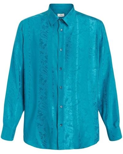 Etro Seidenhemd Mit Paisleydruck - Blau