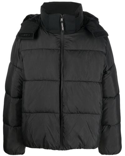 Calvin Klein Panelled Quilted Hooded Puffer Jacket - Black