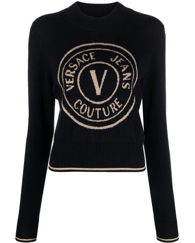 Versace Pullover mit Intarsien-Logo - Schwarz