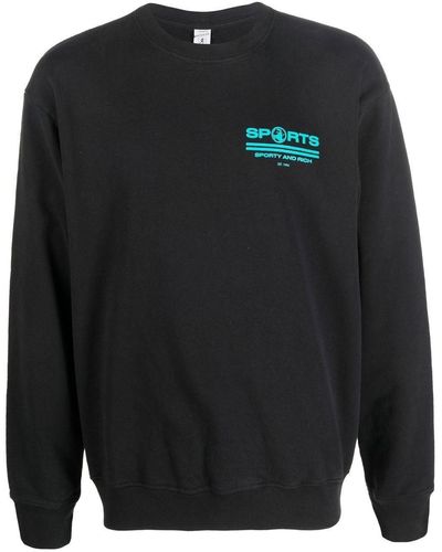 Sporty & Rich Logo-print Long-sleeve Sweatshirt - Black