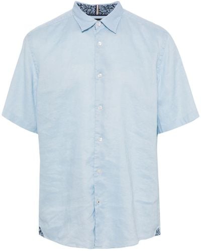 BOSS Classic-colar Linen-blend Shirt - Blue