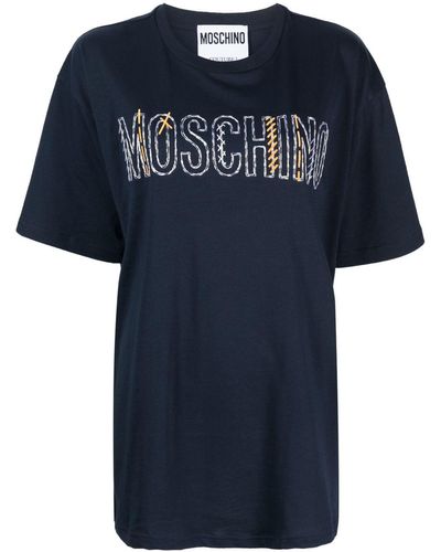 Moschino Logo-embroidered Cotton T-shirt - Blue