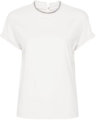 Brunello Cucinelli Camiseta con detalle de cuentas - Blanco