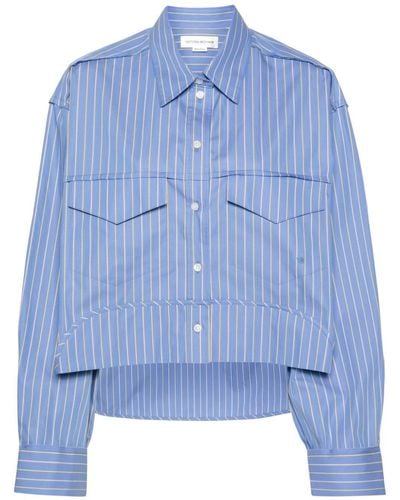 Victoria Beckham Striped Cotton Cropped Shirt - Blue