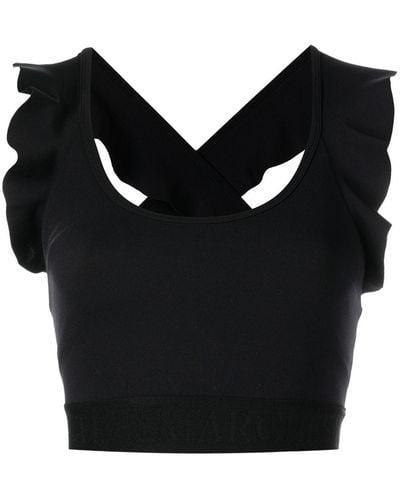Marchesa Frilled Crossover-strap Sports-bra - Black