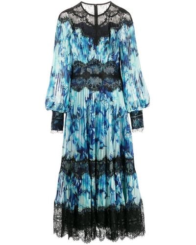 Tadashi Shoji Lace-detail Floral-print Midi Dress - Blue