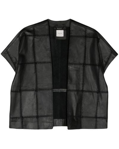 Alysi Patchwork Short-sleeve Leather Jacket - Black