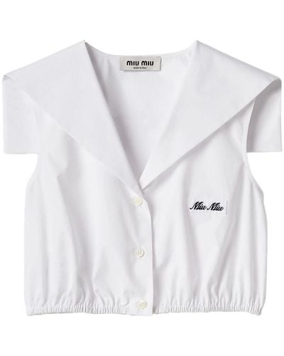 Miu Miu Logo-appliqué Cropped Cotton Top - White