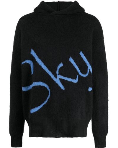 BLUE SKY INN Logo-jacquard Knitted Hoodie - Black