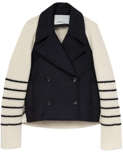 3.1 Phillip Lim Striped Double-breasted Peacoat - Black