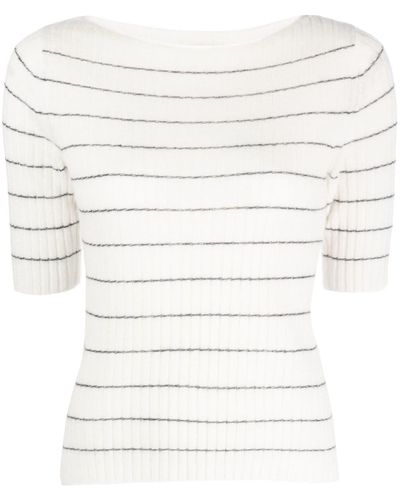 Vince Boat-neck Striped Knitted Top - White