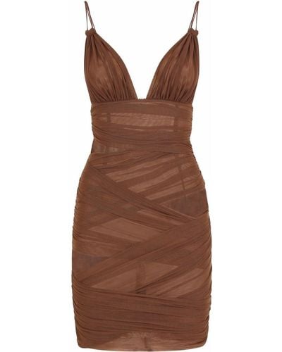 Dolce & Gabbana Wrapover Tulle Minidress - Brown