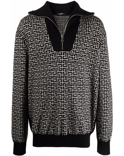 Balmain Monogram-pattern Long-sleeve Jumper - Black