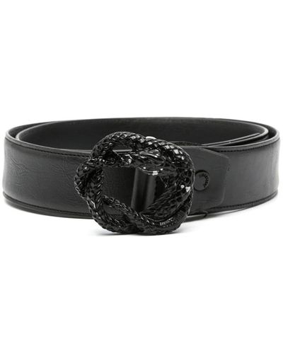 Just Cavalli Snake-buckle Leather Belt - Black
