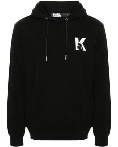 Karl Lagerfeld Rubberised-logo Hoodie - Black