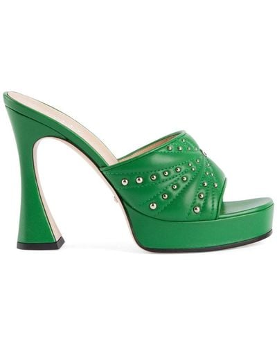 Gucci Cystal Embellished Heeled Mules - Green