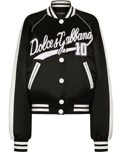 Dolce & Gabbana Logo Appliqué Bomber Jacket - Women's - Polyester - Black
