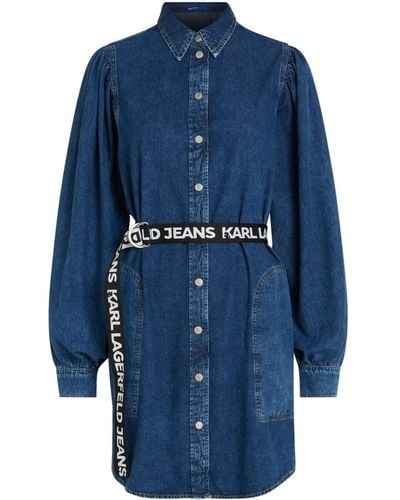 Karl Lagerfeld Belted Denim Cotton Shirtdress - Blue