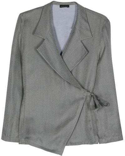 Emporio Armani Patterned-jacquard wrap blazer - Grau