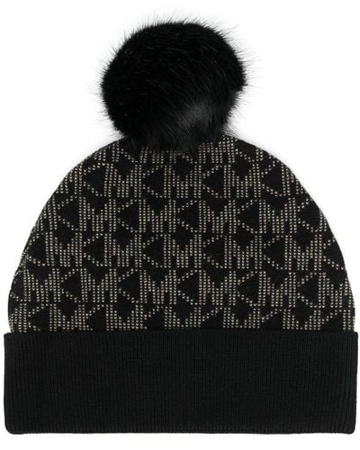 MICHAEL Michael Kors Monogram Logo Beanie Hat - Black
