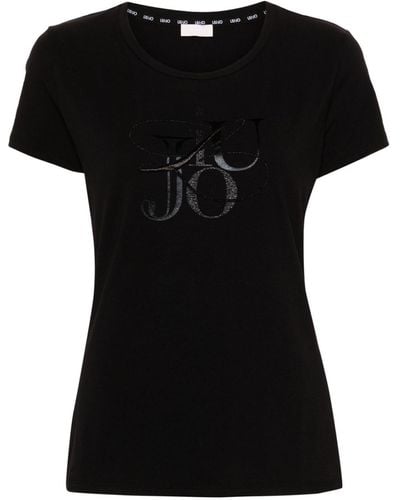 Liu Jo Glitter-detail Cotton T-shirt - Black