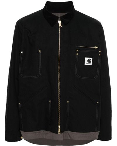 Sacai Contrasting-trim Cotton Jacket - Black