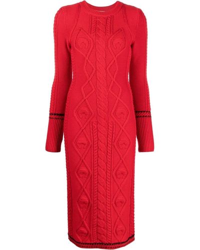 Marine Serre Long Cable Knit Dress - Red