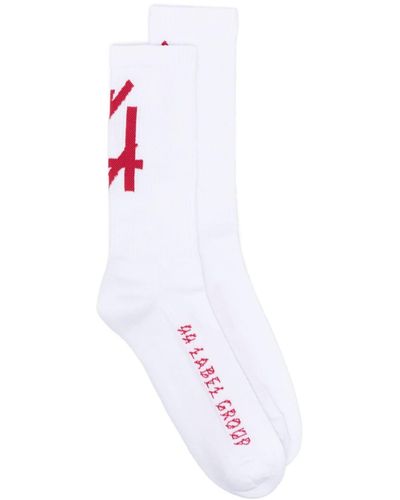 44 Label Group Gerippte Socken mit Logo-Print - Weiß