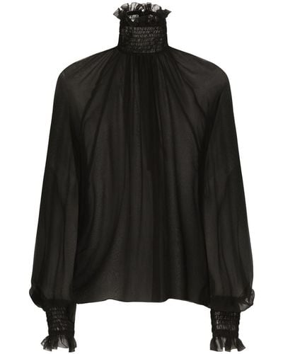 Dolce & Gabbana Blouse en soie à col montant - Noir