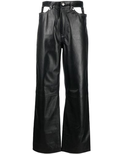 Manokhi Wide Cut-out Leather Pants - Black