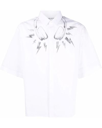 Neil Barrett Graphic-print Short-sleeve Cotton Shirt - White