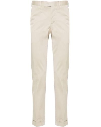 PT Torino Pressed-crease Slim-fit Tailored Trousers - Natural