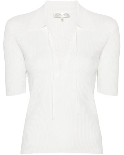FRAME Lace-up Ribbed Top - White