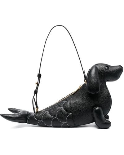 Thom Browne Hector Mermaid Baguette Bag In Pebble Grain Leather - Black