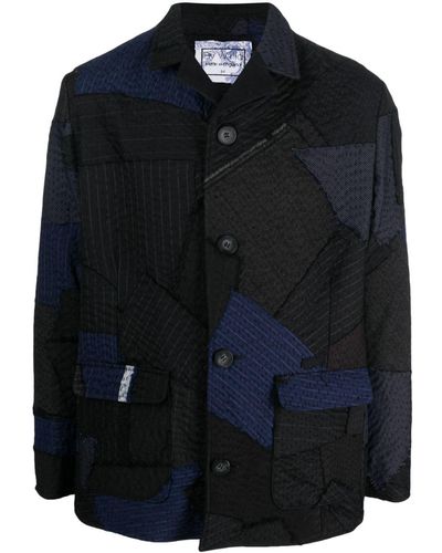 By Walid Patchwork Striped Shirt Jacket - Black