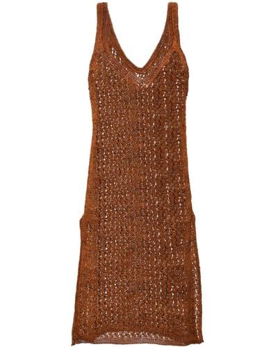 Dragon Diffusion Knitted Leather Midi Dress - Brown