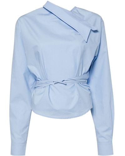 Pushbutton Asymmetric Long-sleeve Shirt - Blue