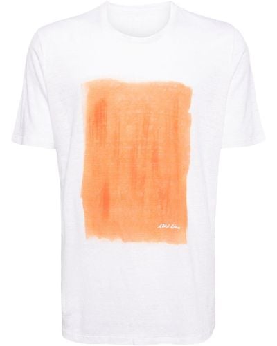 120% Lino Leinen-T-Shirt mit Malerei-Print - Orange