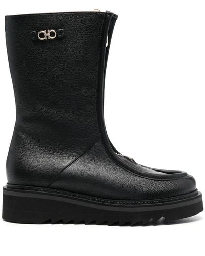 Ferragamo 50mm Zip-front Leather Boots - Black