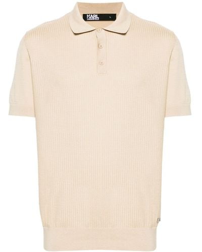 Karl Lagerfeld Braided-knit Cotton Polo Shirt - Natural