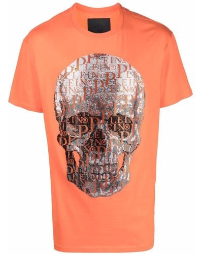 Philipp Plein T-shirt Met Doodskop - Oranje