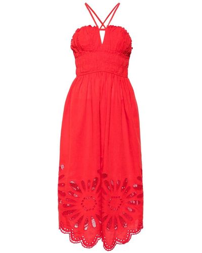 Ulla Johnson Beatrice Midikleid mit blumiger Stickerei - Rot