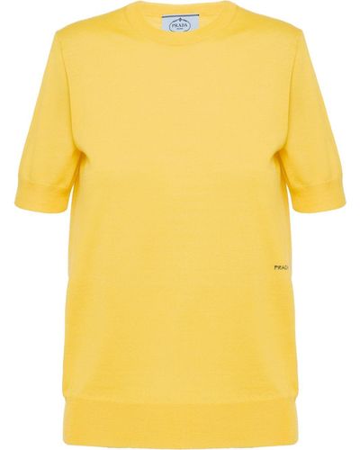 Prada Knitted Logo T-shirt - Yellow