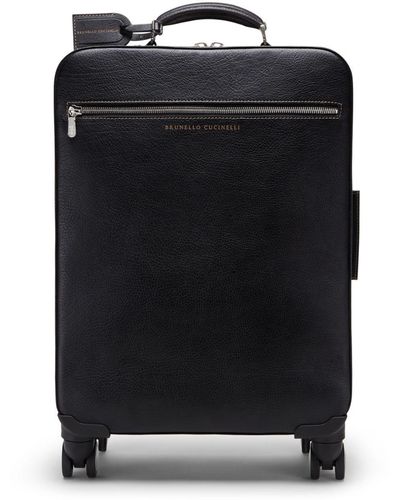 Brunello Cucinelli Logo-embossed Leather Suitcase - Black