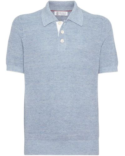 Brunello Cucinelli Polo en maille nervurée - Bleu