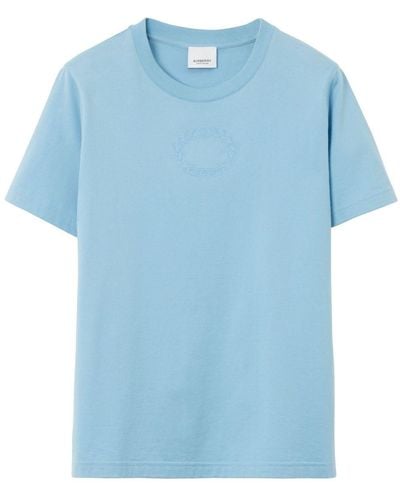 Burberry T-shirt Met Geborduurd Logo - Blauw