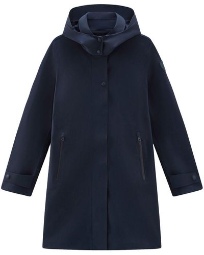 Woolrich Single-breasted Hooded Coat - Blue