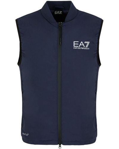 EA7 Logo-print Stretch Zipped Vest - Blue